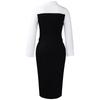 Women Elegant Business Long Sleeve Blazer Collar Patchwork Pencil Midi Dress