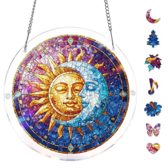 Acrylic Puzzle Suncatcher, Stained Glass Window Hanging Ornament with Double-side UV Printed Design, Colorful DIY Jigsaw Puzzle Suncatcher
