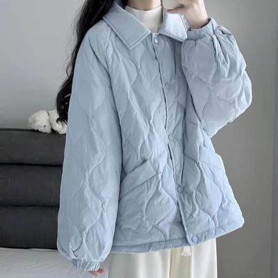 Pikowane płaszcze damskie lekkie z dodatkiem bawełny w stylu koreańskim, polo, oversize, jednolite kurtki, casualowe, vintage, zimowe ubrania damskie