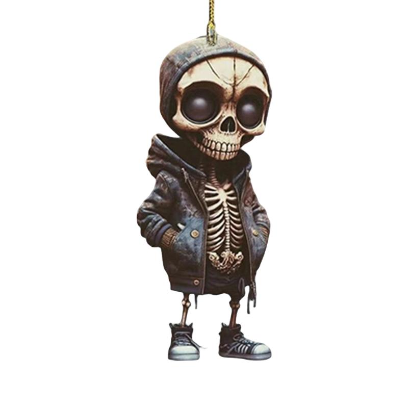 Flat Cartoon Skull Acrylic Car Hangings Halloween Tree Ornament Decorations Home