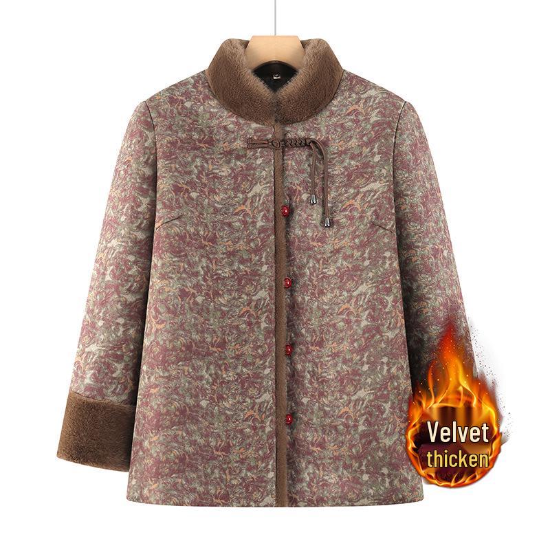 Plus Size Padded Cotton Coat for Middle-Aged Women - Winter Tang Suit Style