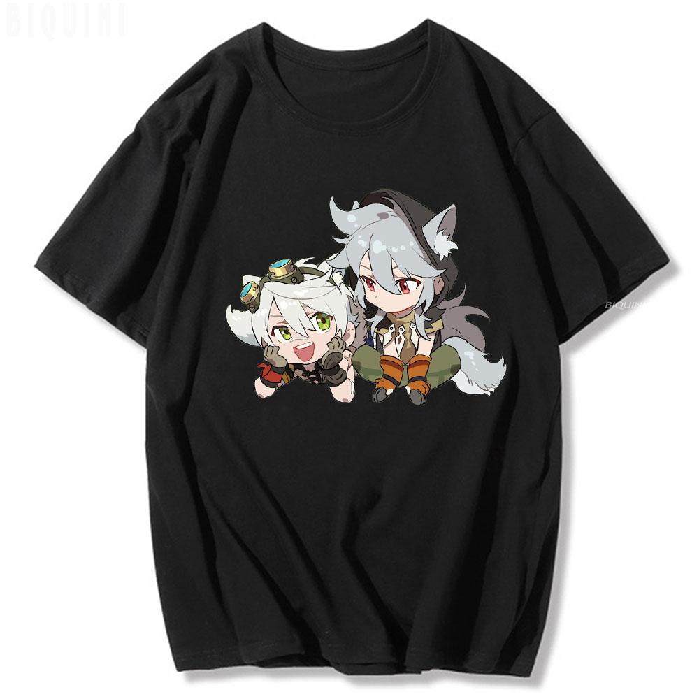 Bennett and Razor Genshin Impact Oversized T Shirt Short Sleeve Cartoon Print Summer Tops100%Cotton New Arrival Women Tees Loose