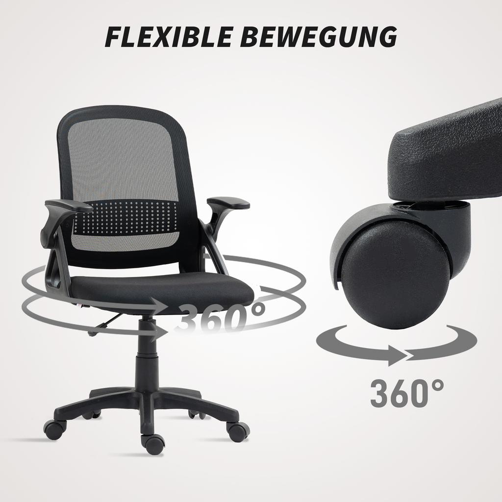 Breathable Mesh Office Chair, Ergonomic Swivel Chair with Folding Armrests and Lumbar Support, Black