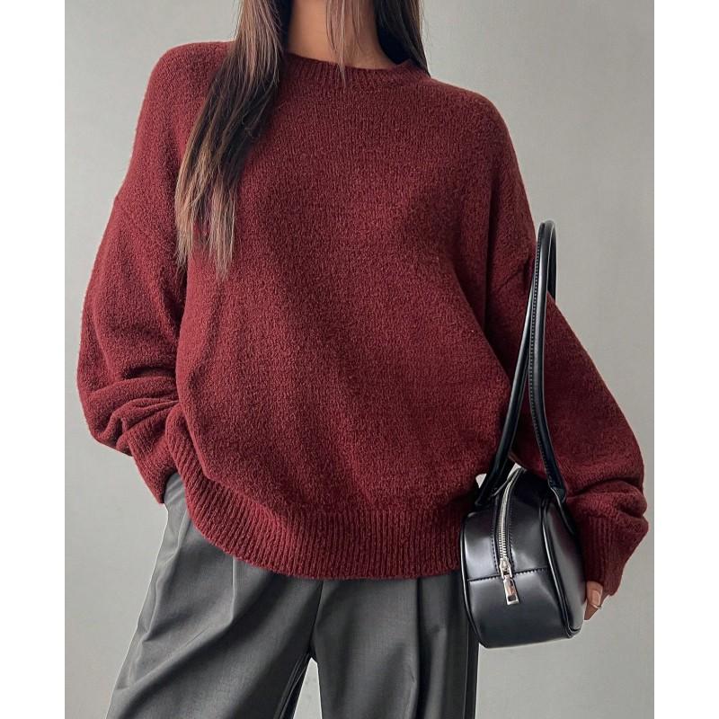 Womens Oversized Crew Neck Knit Sweater Loose Fit Casual Pullover Winter Solid Color Acrylic Blend