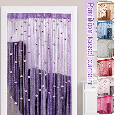 100X200cm Flower Thread Curtains Screen Ribbon String Divider Blind Party Wedding Drape Living Room Window Panel Tassel Curtain