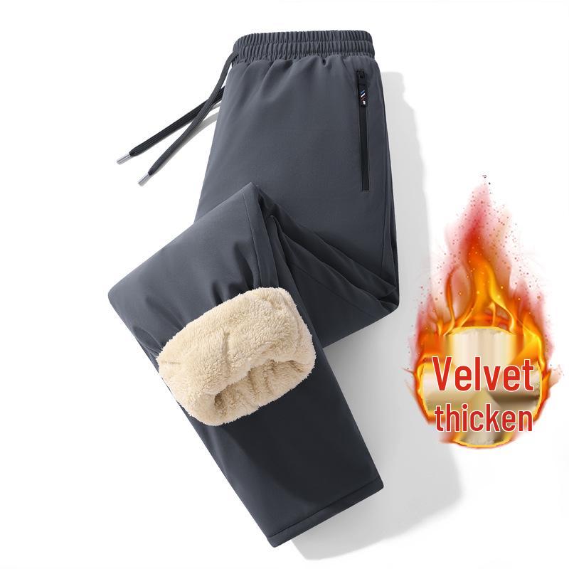 Men's Plus Size Fleece-Lined Lambswool Pants - Warm, Waterproof, Windproof, Loose-Fit Sweatpants