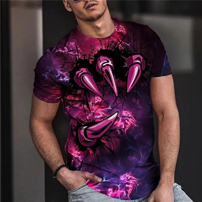 Summer Round Neck 3D Vintage Horror Skull Print Top Fashionable Casual Short Sleeved Men's T-shirts