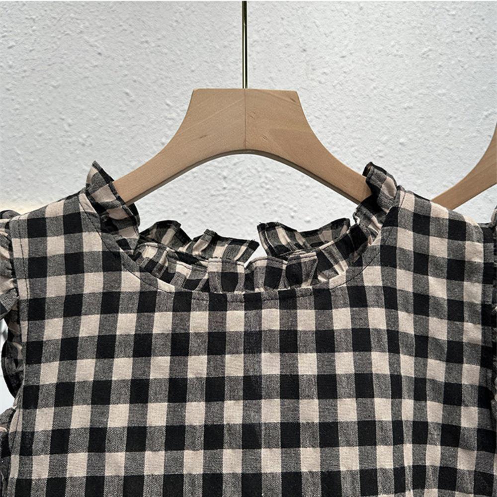Women's French Retro Plaid Sleeveless Top - Summer Fashion with Ruffled Hem and Tie-Up Open Back