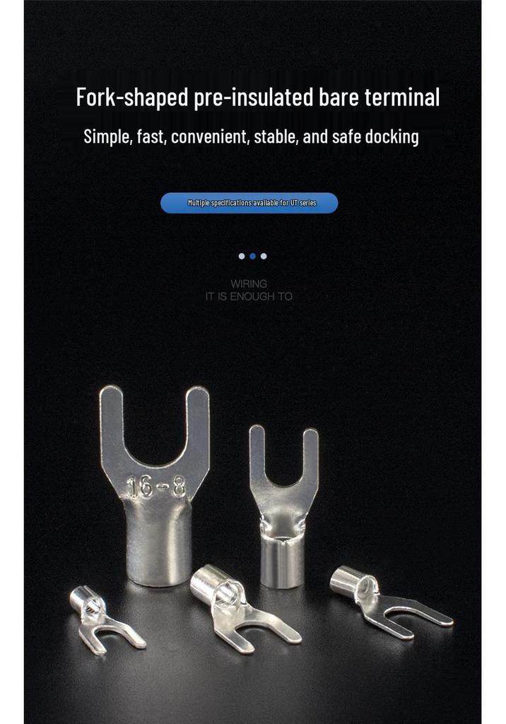 CJH UT10-6/8 Silver Plated Brass/Red Copper Fork Terminal, 500 Pcs, Cold Crimp Bare Wire Copper Lug.