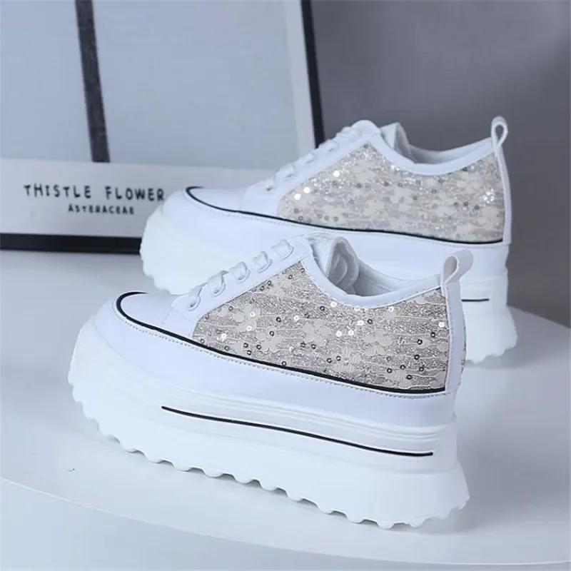 Fashion Women Sneakers Casual Platform Trainers White Shoes 8CM Heels Autumn Wedges Breathable Woman Height Increasing Shoes