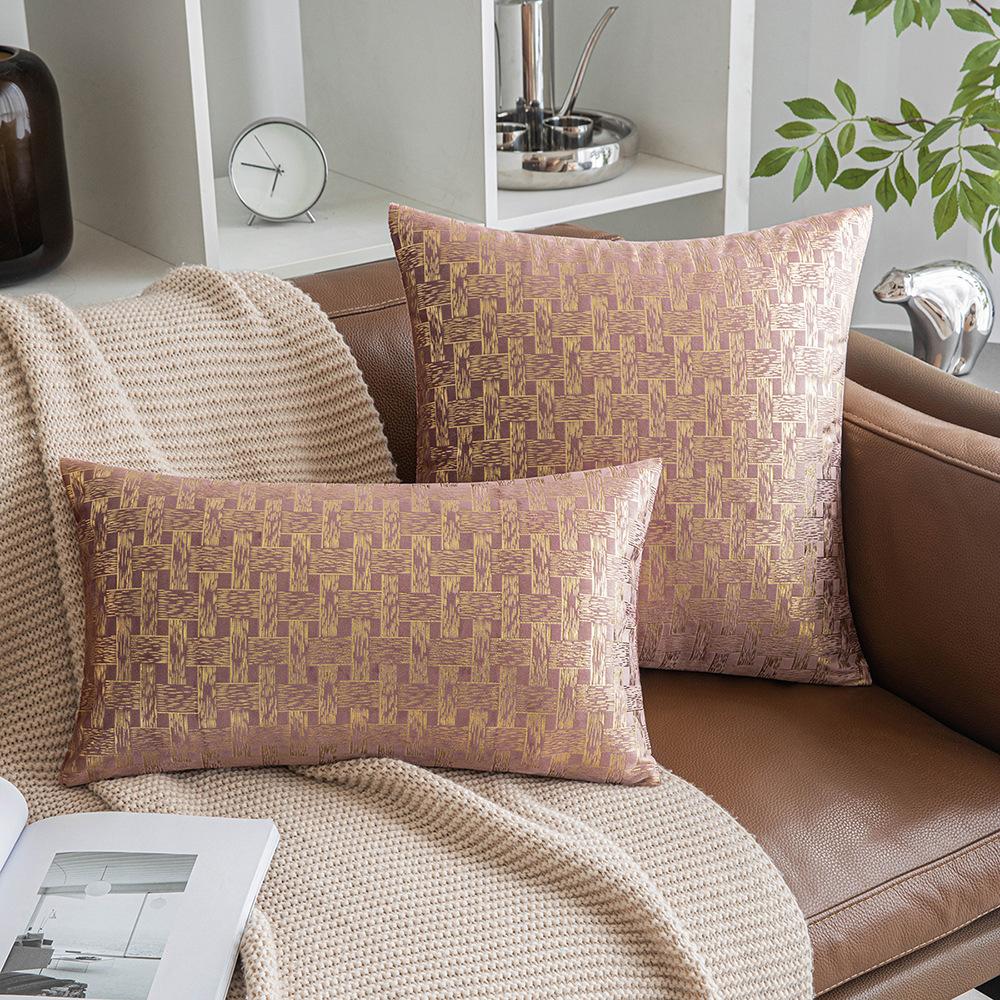 Modern Simple Velvet Pillowcase Gold-pinned Lattice Living Room Sofa Cushion Cover Autumn and Winter Style Bedside Pillow