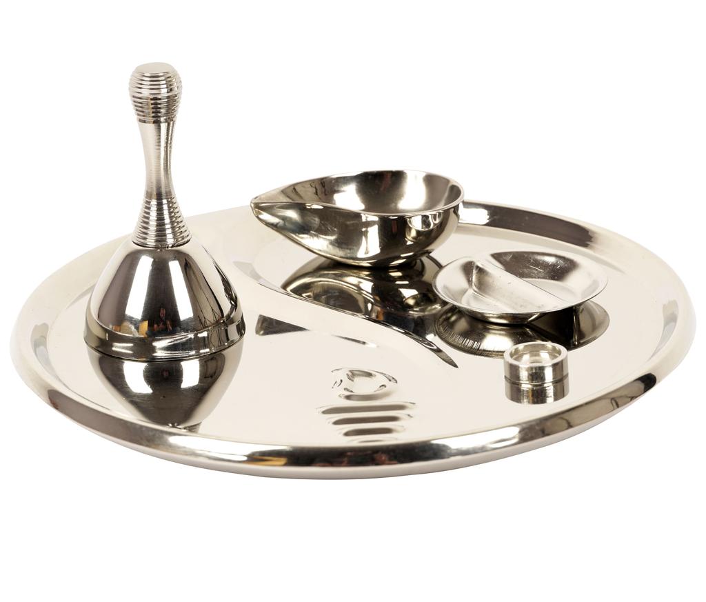 IBA Indianbeautifulart Indian Decorative Puja Plate Stainless Steel Traditional Handcrafted Thali Set For Arti With Accessories Religious Spiritual