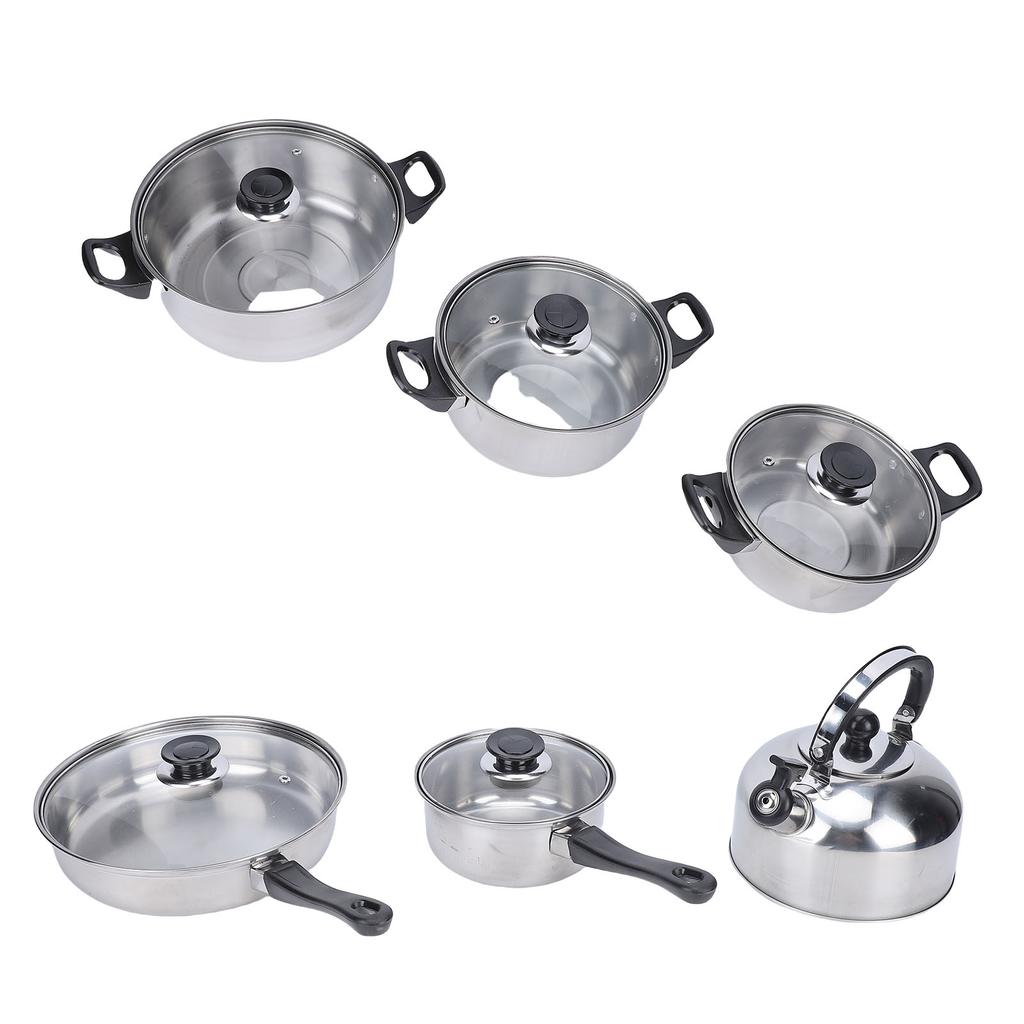 Cookware Set Stainless Steel Kitchen Pots and Pans Set with Tea Kettle Glass Lids for Cooking Frying Boiling Stewing