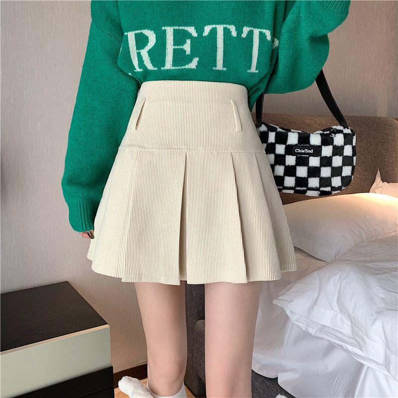 2025 Retro Corduroy High Waist Pleated Skirt – Women s Designer Slimming Short Autumn/Winter Style S 40-45 kg