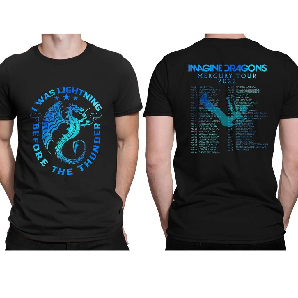 Camisetas Incríveis Masculinas Imagine Dragons Mercury Tour 2022 Camiseta Frente e Verso Casual Oversized Camisetas Masculinas Gráficas S-3XL