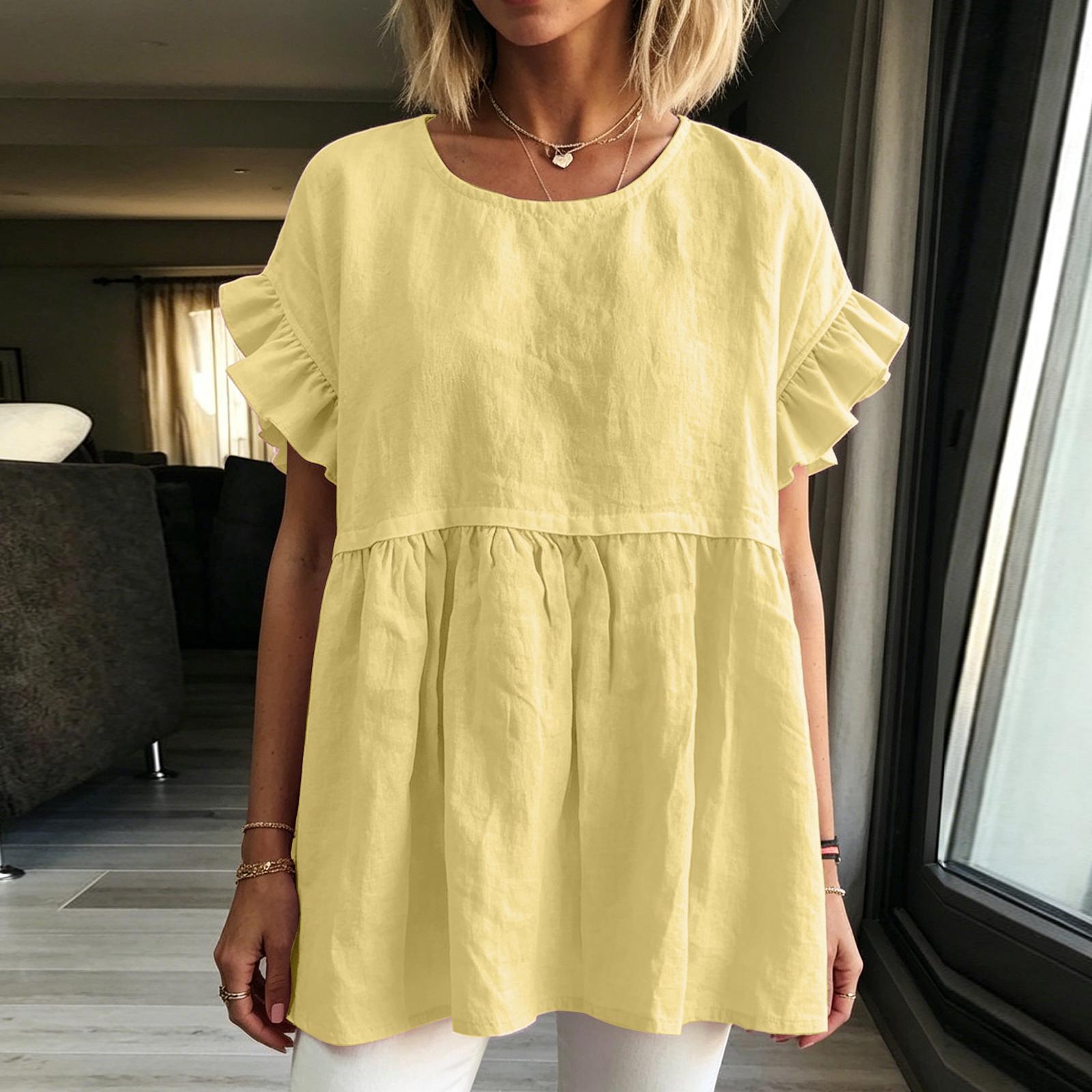 

Women s Color Spring/Summer Color Round Neck Short Sleeved Women s Top T-shirt S жёлтый