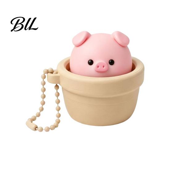 Portable Stress Reliever Potted Pig Clicker Toy with Bead Chain, Clicky Button Fidget Relief Gadget for Relief, Finger Backpacks School Bags