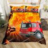 Firefighter Car Duvet Cover Set,Fire Truck Bedding Set King, Honeycomb and Fire Comforter Cover Fire Engine Vehicle Quilt Cover
