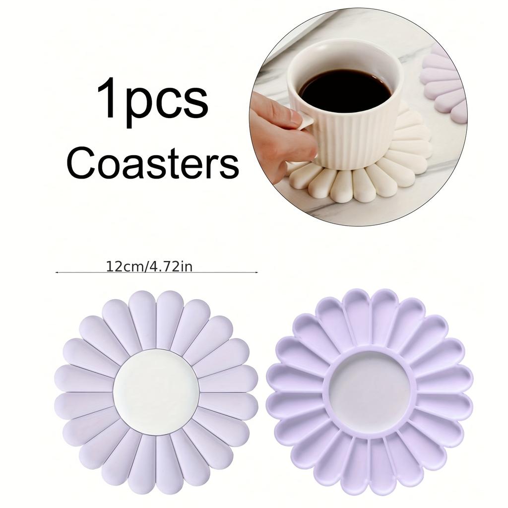 1A silicone pad | Anti-slip and heat-resistant Modern Daisy Flower Design Easy-to-clean cup mats and pot holders Suitable for kitchen
