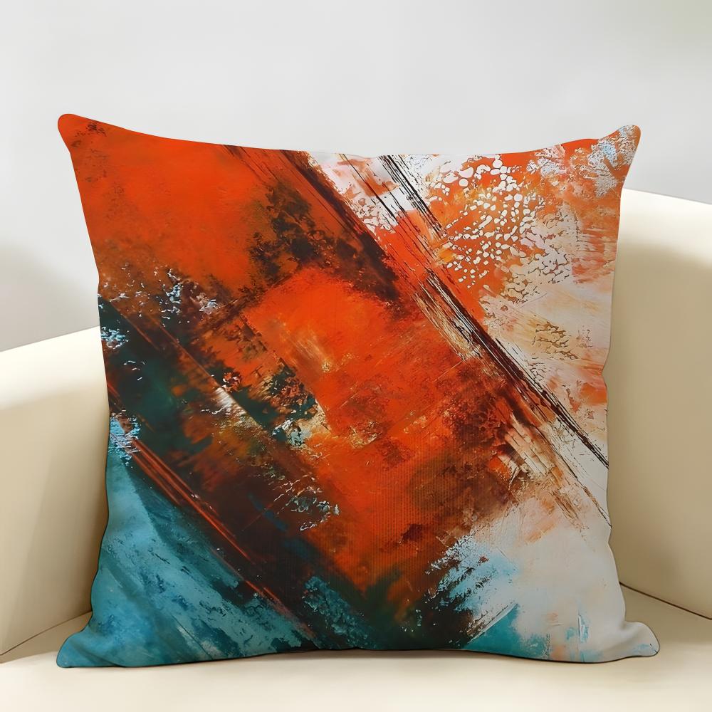 Modern Brushstroke Grunge Paint Pattern Cushion Cover Natural Linen Organic Fabric Printing Breathable Perfect For Home Decor