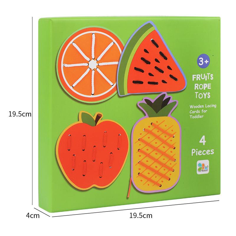 Wooden Animal And Fruit Lacing Board Educational Toy For Toddler Hand Eye Coordination Development