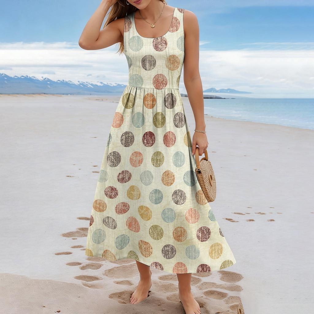 Ladies' floral summer casual and fashionable sleeveless long dress