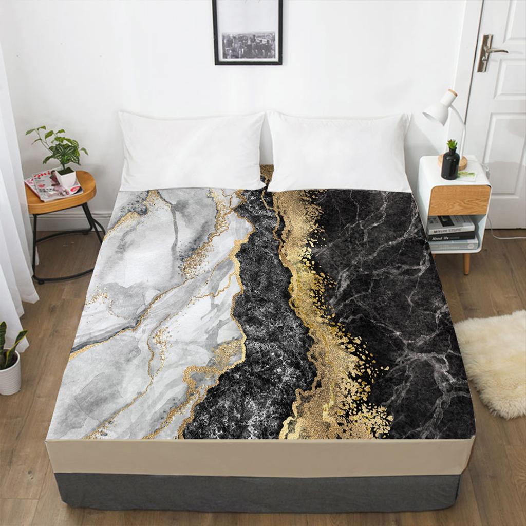 Fashion marble 3D printing pattern fitted sheet mattress cover elastic band bed sheet bedding