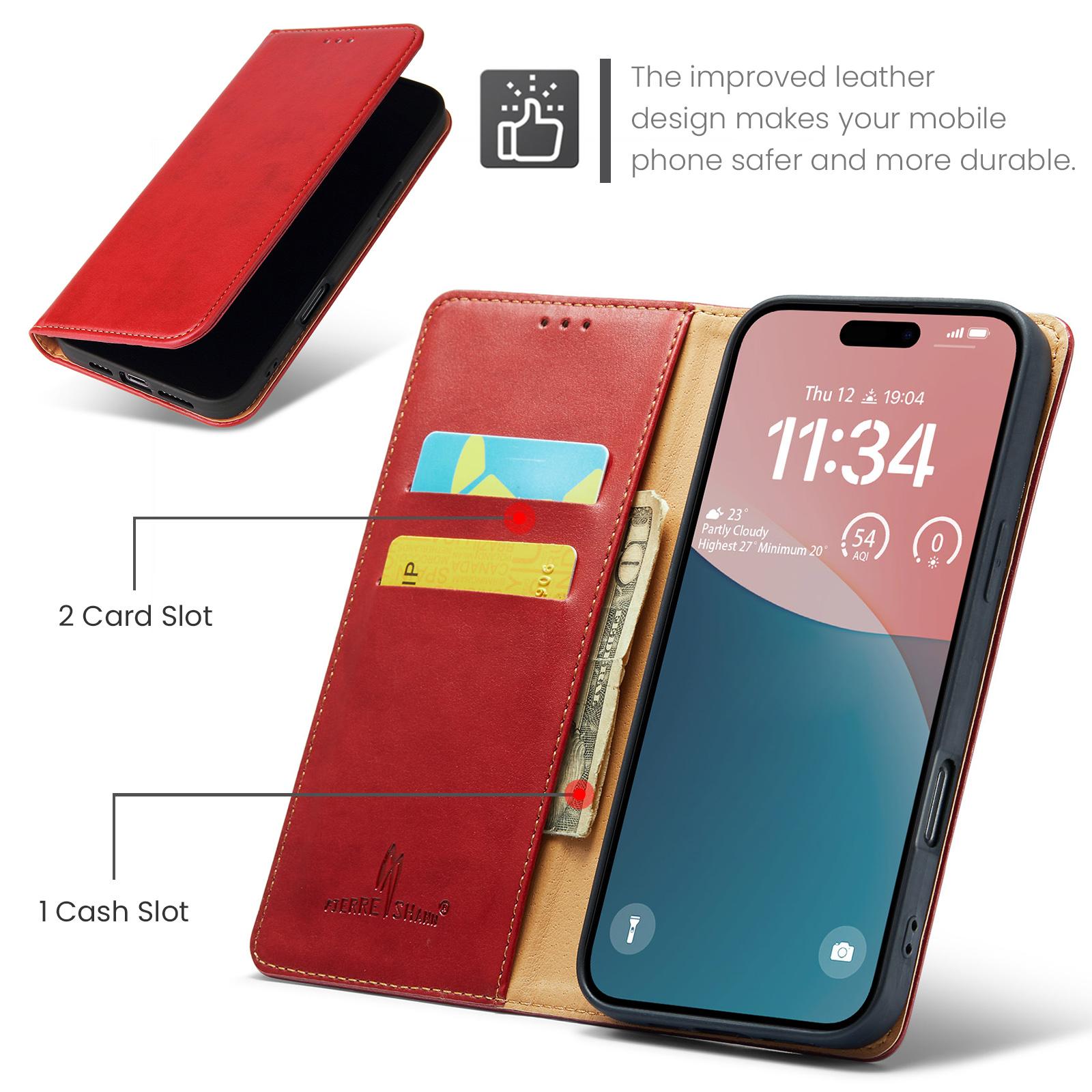 

FIERRE SHANN For iPhone 16 Pro Max Case PU Leather Flip Stand Wallet Phone Cover Red