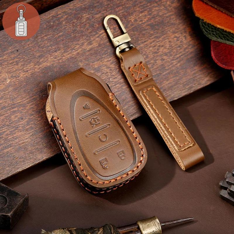 Leather Car Key Case Cover Fob Protector Shell for Chevrolet Chevy Cruze Cavalier Malibu Xl Equinox Sail JM Trax Keychain Holder
