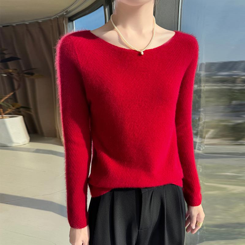Women's 100% Cashmere One-Shoulder Slim-Fit Sweater - Long-Sleeved Fashionable Base Layer
