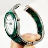 Takeuchi Shoji Co., Ltd. Rapport Oval Bangle Watch, Silver Wide, Women's, Green, 188617