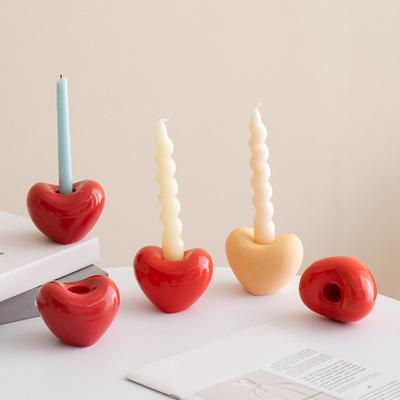 Yousheng Heart Shaped Ceramic Candlestick Holder Small Romantic Candle Holder for Wedding Party Dinning Table Centerpiece Valentine's Day Anniversary