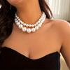 Jewelry Retro Exaggerated Large Pearl Chocker Collarbone Chain, Temperament Multi-layer Beaded Necklace