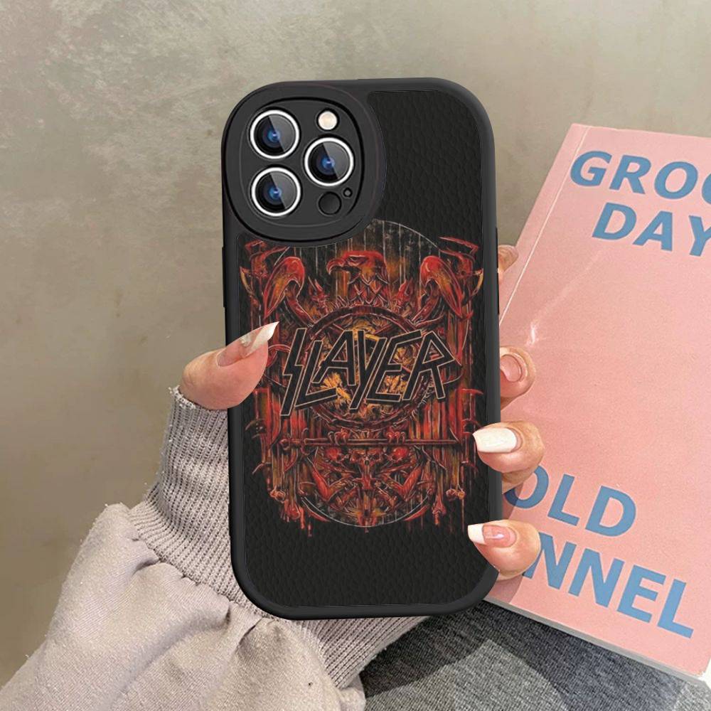 1pc Heavy Metal S-slayer Band Phone Case Hard Leather For IPhone 16 15 14 13 12 Mini 11 14 Pro Max Xs X Xr 7 8 Plus Fundas
