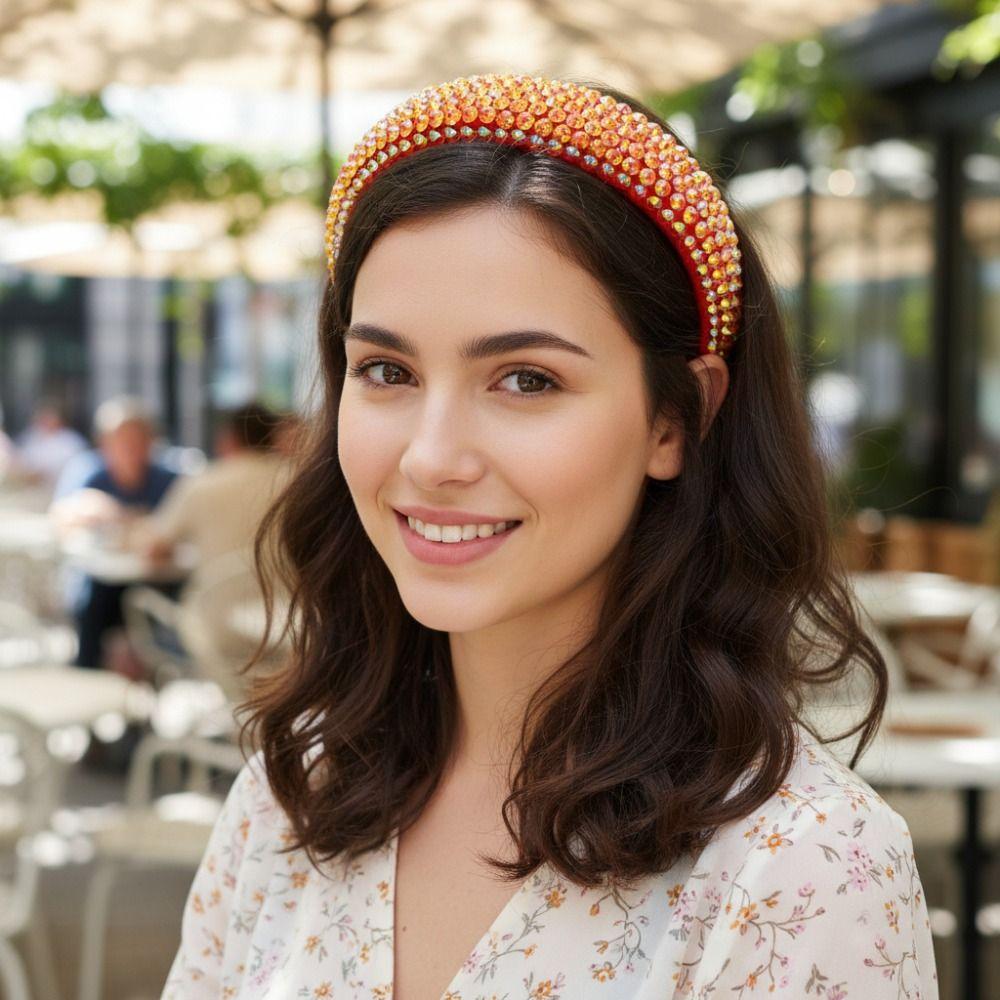 Wide Brim Full Rhinestone Headband Padded Design Hair Accessory Women Head Hoop  Shopping