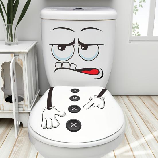 4 Pcs Funny Trash Can Sticker Cartoon Expressions Dustbin Decals Large Waterproof Vinyl Stickers for Trash Cans Bins Toilet Tank Lid Driveway Garden