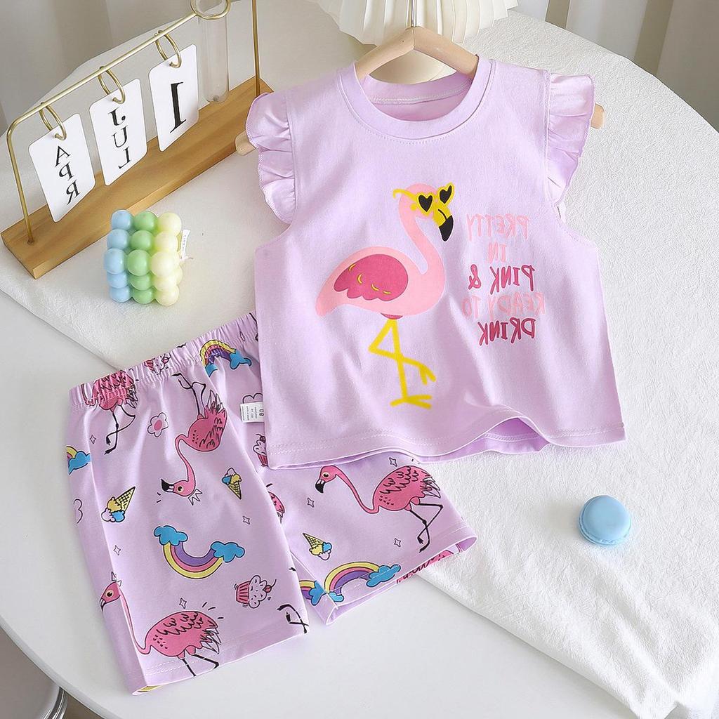 Girls' Summer Flutter Sleeve Top & Shorts Set - Korean Style Two-Piece Children's Outfit