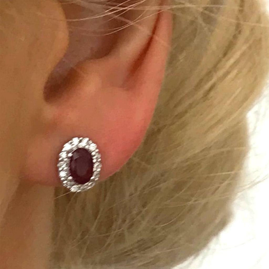 Ekte Ruby Halo Oval Stud øredobber Håndlagde Sterling sølv smykker for elskede