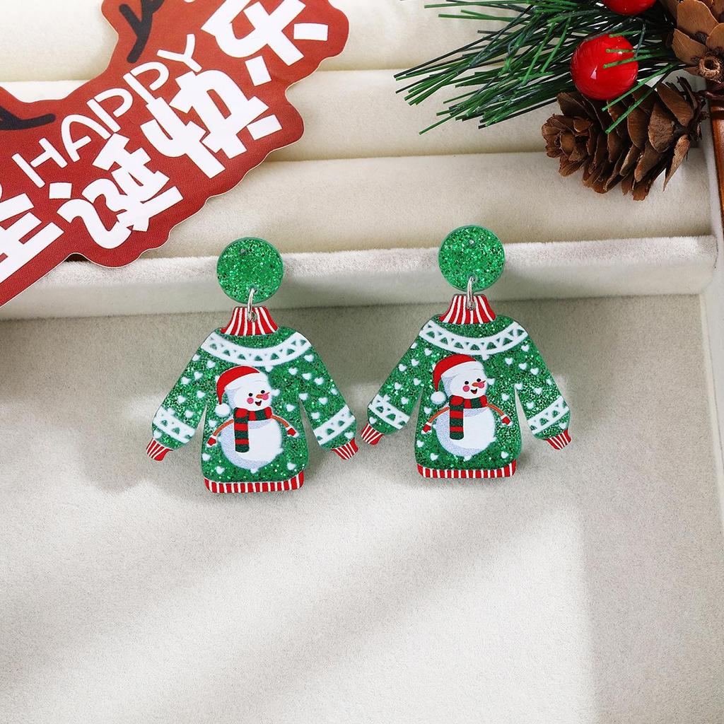 Cross-border Cartoon Christmas Sweater & Acrylic Santa Snowflake Earrings