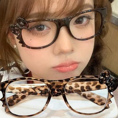 Montura de Gafas Vintage Y2K con Estampado de Leopardo y Lazo Sin Cristales Moda Dulce Linda Monturas de Gafas Ojo de Gato Accesorios para Disfraces de Cosplay y Fiestas