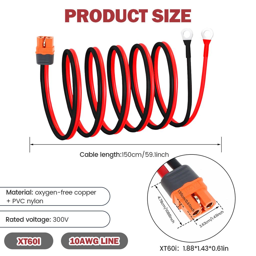 Cable Connector Adapter XT60 to O Ring Eyelet Terminal Plug Connector Cable 10AWG Silicone Wire Charger For RC Lipo Battery
