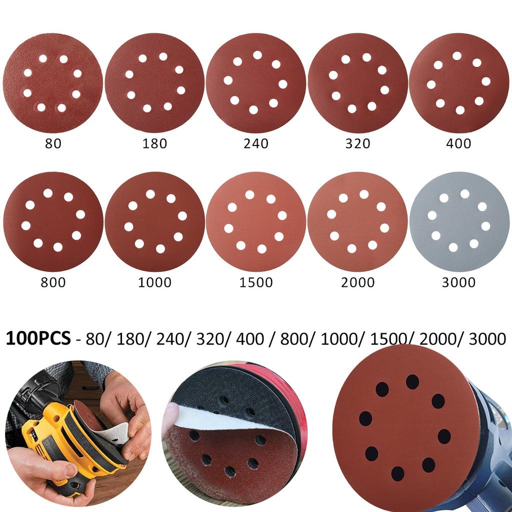 100Pcs 5Inch Round Sand Paper For Sanding Disc Grinder Sanding Sheet Car Polishing Sander Sandpaper Grit 800 1000 1500 2000 3000