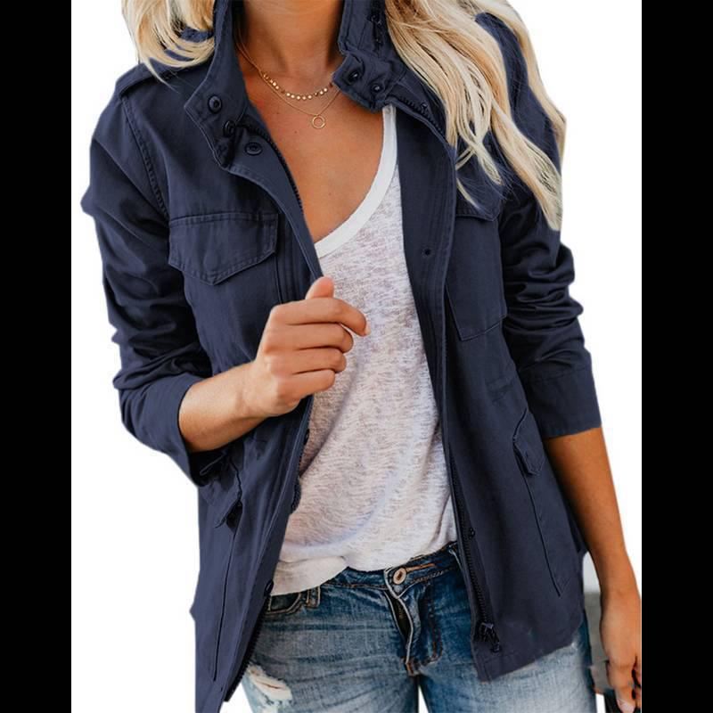 Spring Autumn Fashion Street Hipsters Loose Korean Zipper Pocket Jackets Women's Jacket