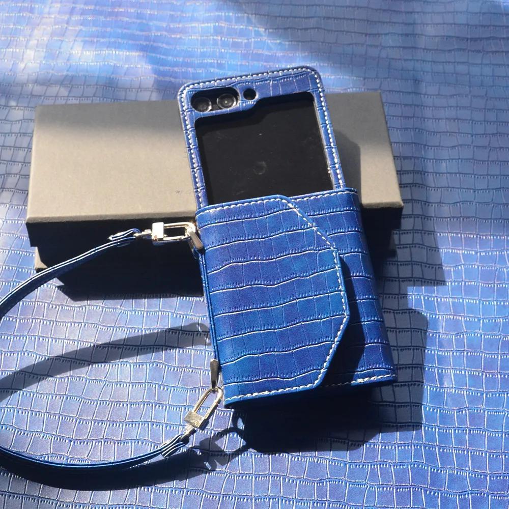 PU-Leder-Handgelenkschlaufe für Samsung Galaxy Z Flip 6 5 4 3 Flip6 Flip5 Flip4 Flip3, Brieftasche mit Kartenhalter, stoßfeste Abdeckung