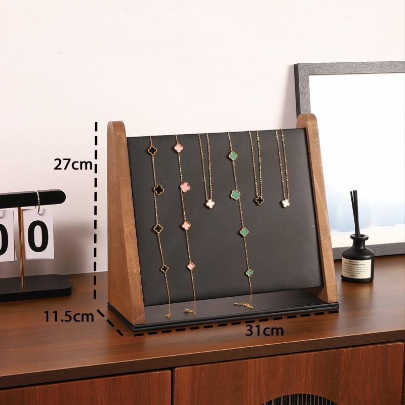 Wooden Slant Jewelry Display Stand Desktop Organizer Rings Necklaces Vintage Style