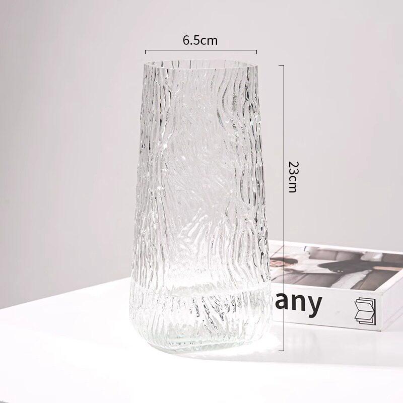 Nordic Glacier Glass Vase for Fresh Flowers, Large Transparent Hydroponic Flower Arrangement Decor for Living Room.