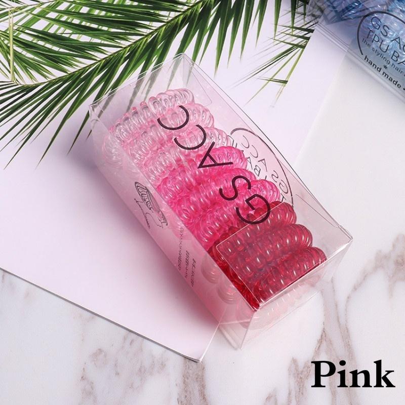 9pcs/box Telephone Cord Wire Hair Ties Colorful Elastic TPU Spiral Coil Scrunchies Hair Ring Band