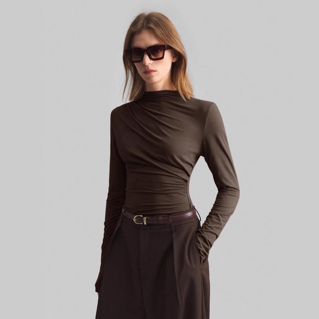 Spring Asymmetric High Neck Slim Fit Flattering Daily Outerwear Innerwear Top Women Fashion Daily Basic Casual Slim Fit Ladies Elegant Top