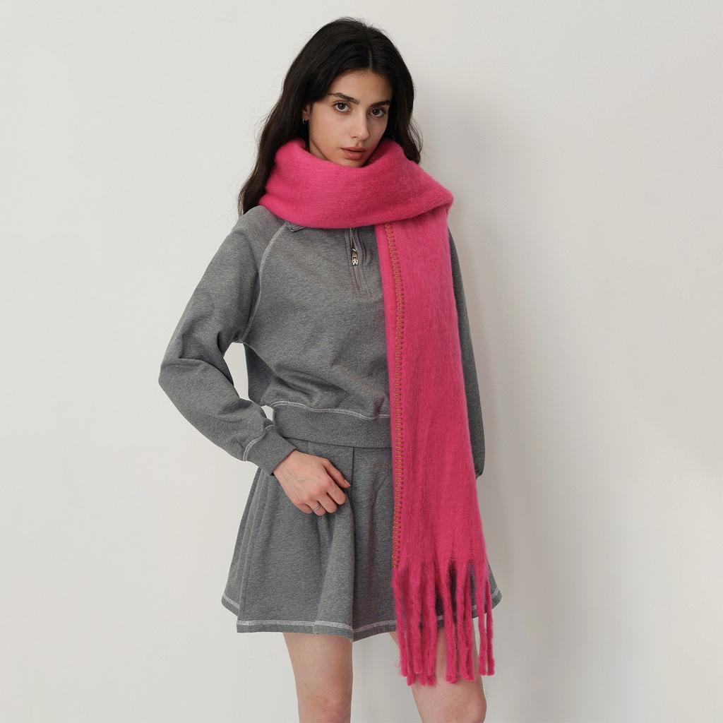 Versatile plus thickened imitation cashmere solid color hemming fringed scarf women's winter shawl