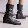 Fashion Classic Vintage Women Boots Round Toe Low Heels Zipper Lace Plus Size 46 47 48 Casual Soft Daily Mid Calf Booties